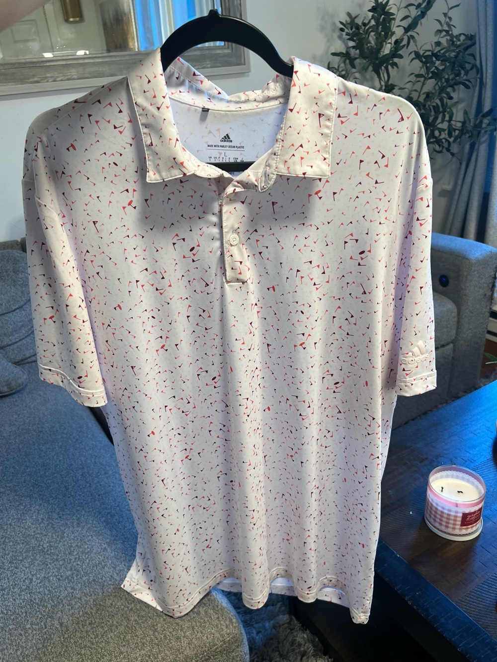 adidas Men’s Cream Polo with Red Micro Print